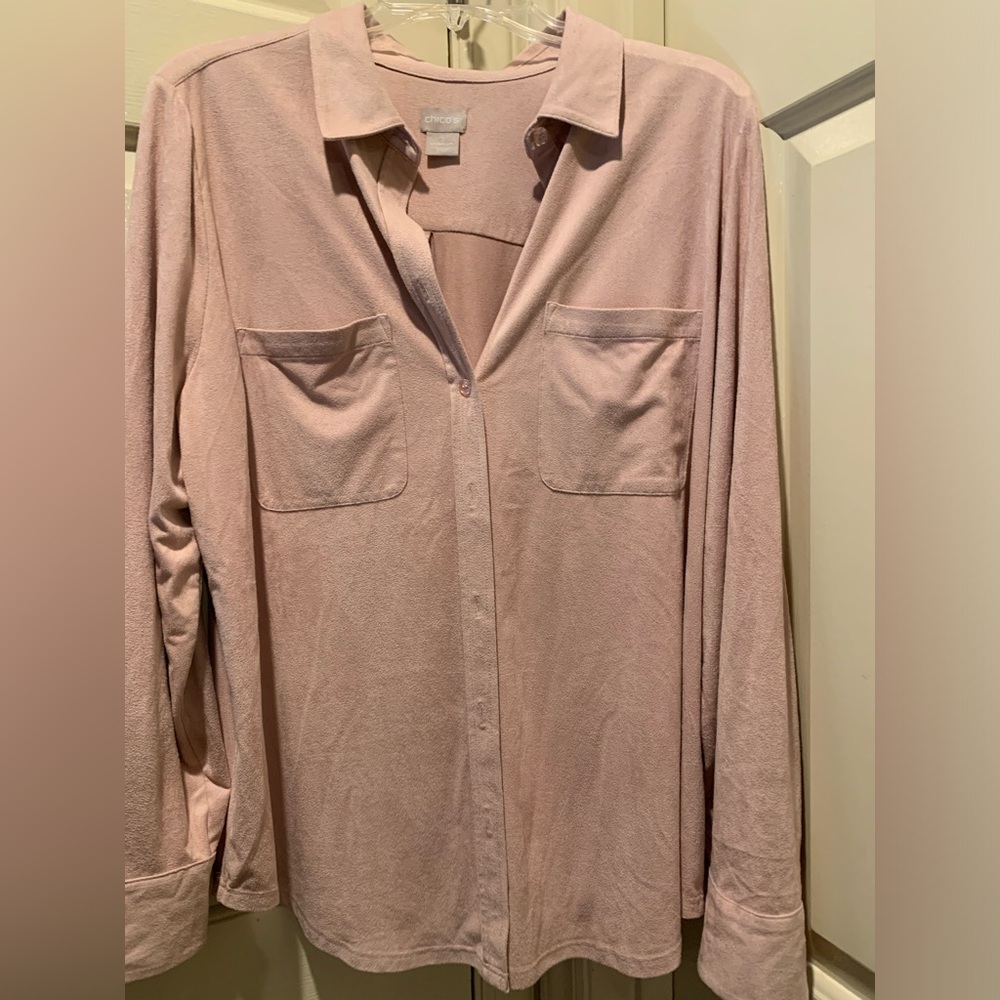 Faux suede shirt, chicos size 2, excellent condition, mauve color